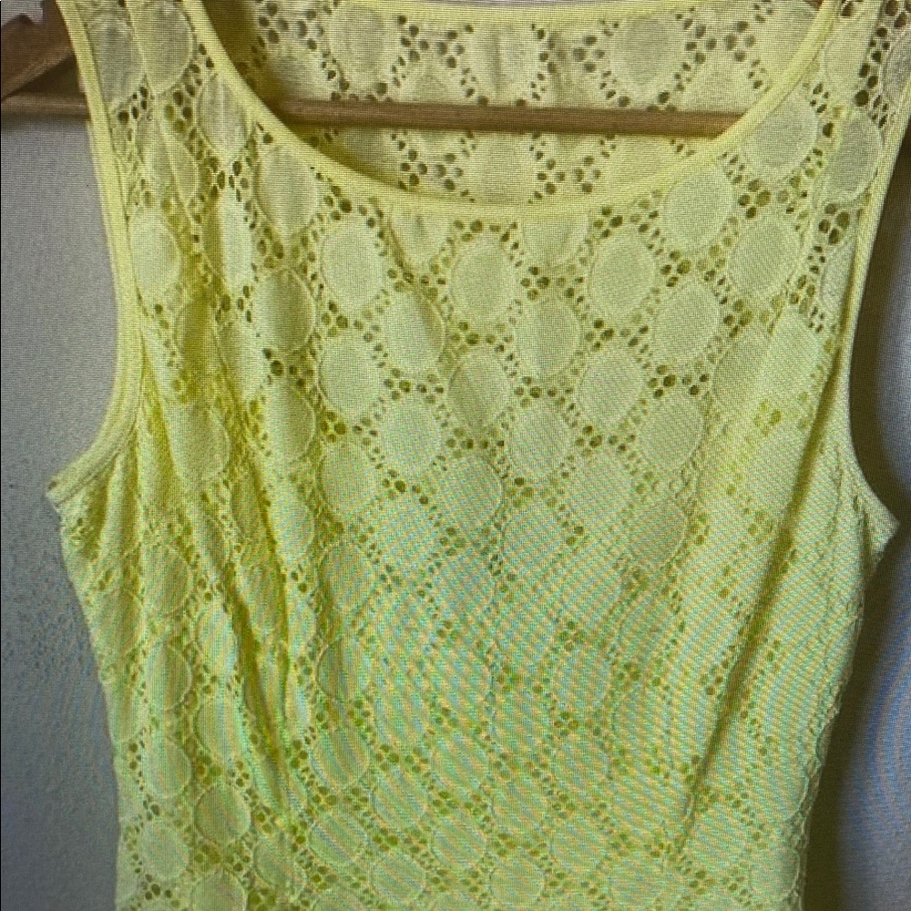 Vince Camuto Yellow Eyelet Sleeveless Midi A-Line Dress Women’s Size 8 Stretch